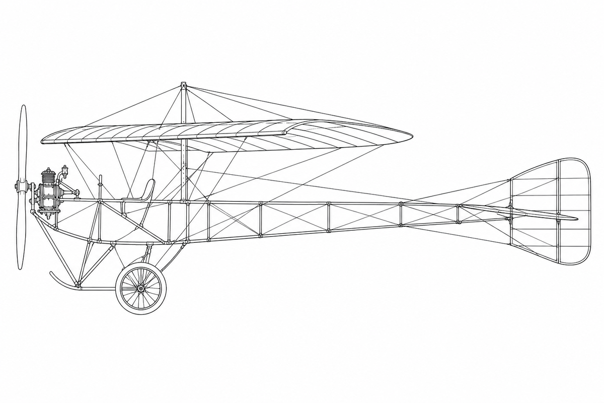 Wireframe of the Santos Dumont Demoiselle monoplane