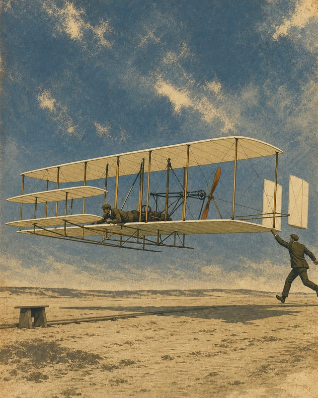 Artist's impression of the Wright Flyer at Kitty Hawk