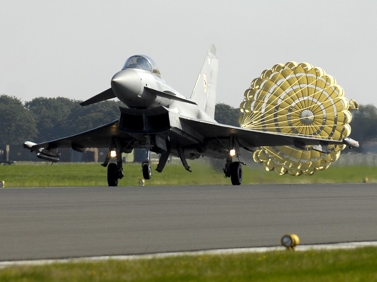 Typhoon landing with brake chute at Coningsby