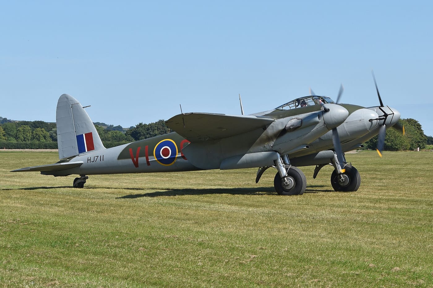 Mosquito night fighter HJ711 outdoors at East Kirkby
