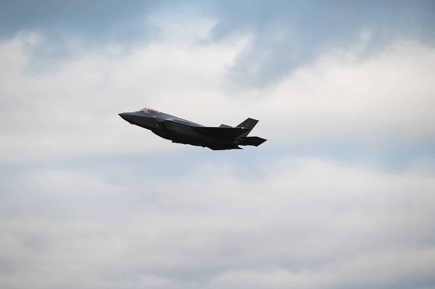 A USAF F-35A Lightning II of the 48th Fighter Wing in flight at RAF Lakenheath