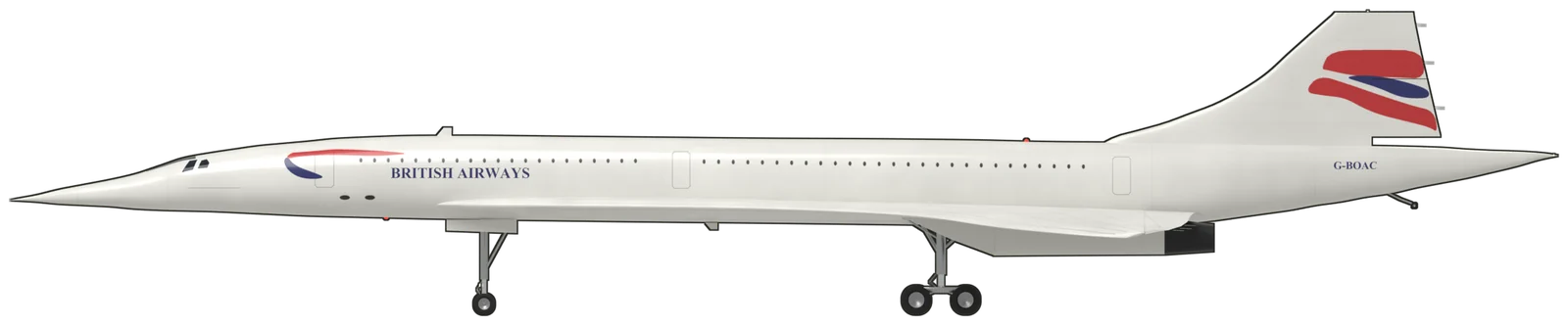 Side profile of the Aérospatiale-BAC Concorde, 102 G-BOAC, port side