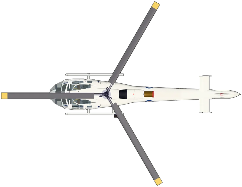 Top view of the Aérospatiale Gazelle, Gazelle HCC.4 XW855