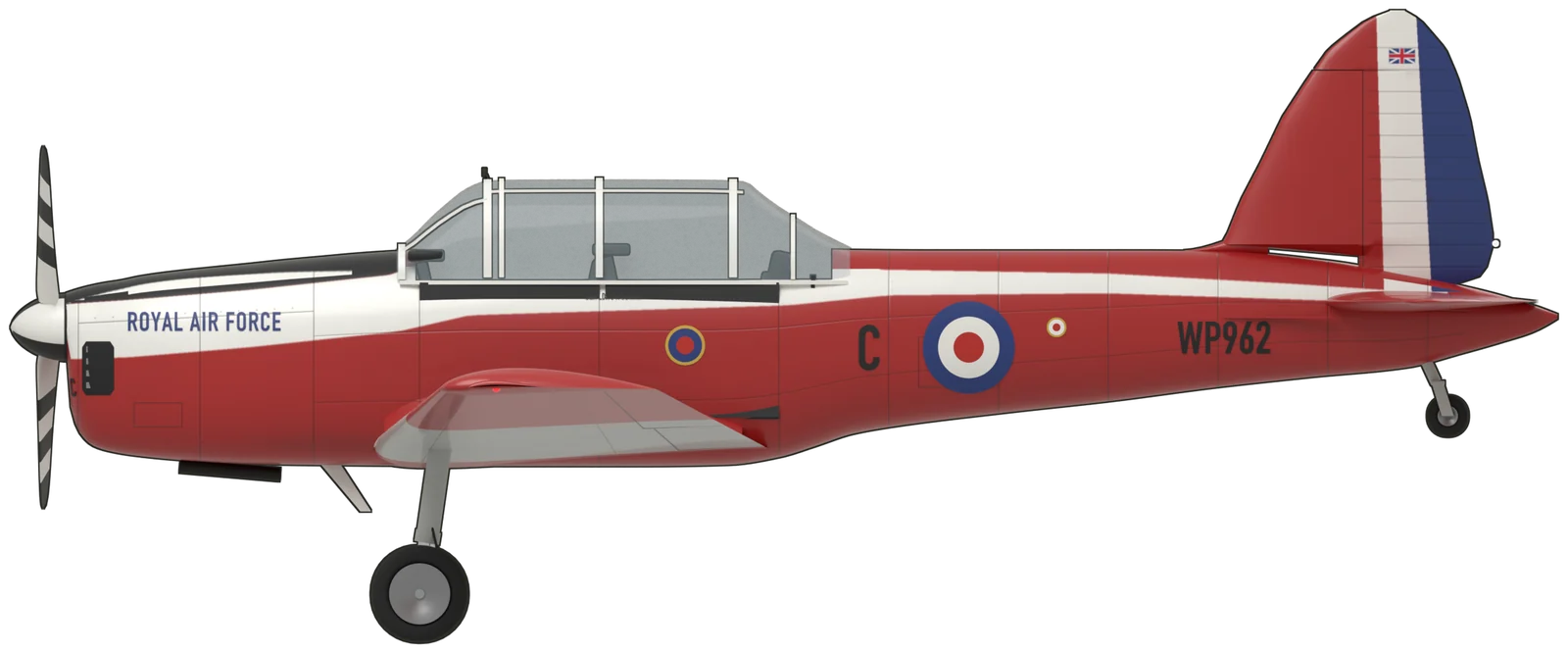 Side profile of the de Havilland Canada Chipmunk, T.10 WP962, port side