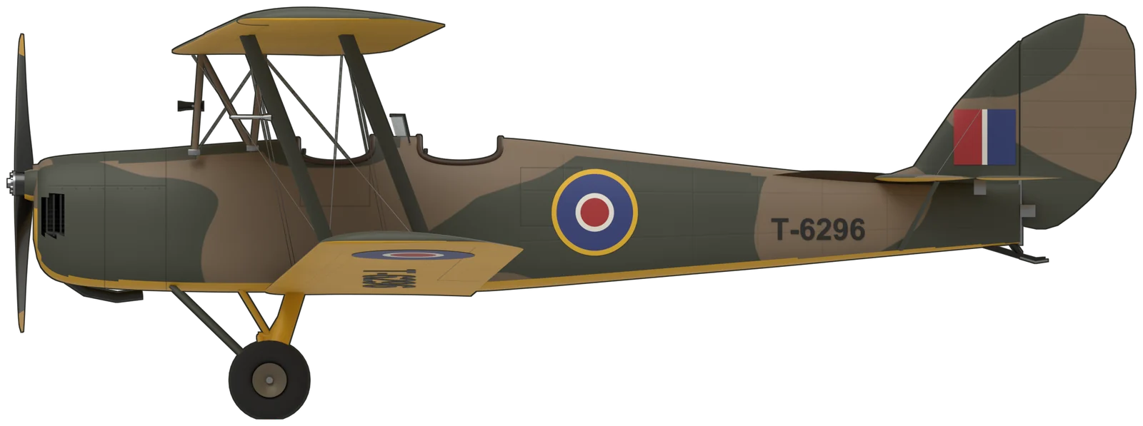 Side profile of the de Havilland Tiger Moth, Tiger Moth II T6296, port side