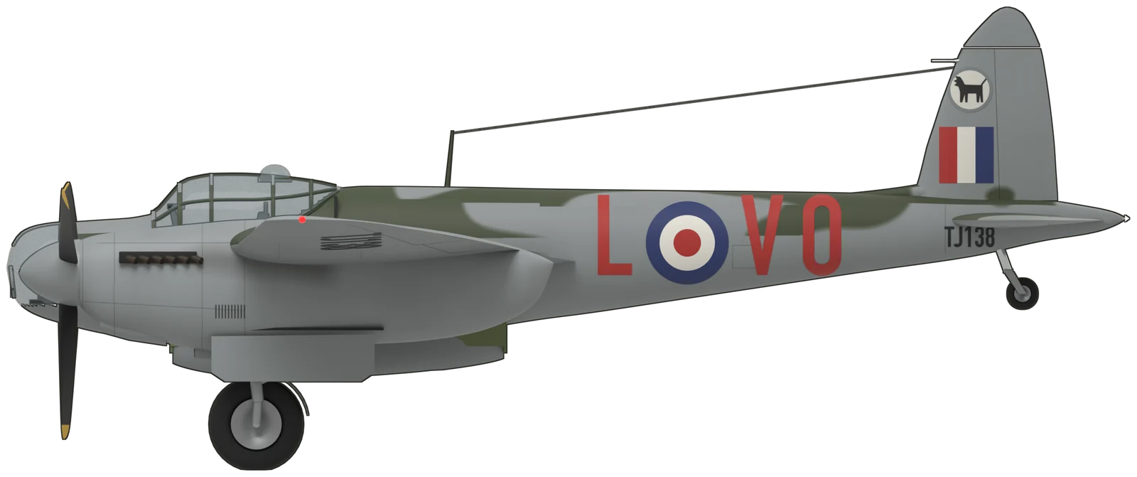 Side profile of the de Havilland Mosquito, B.35 TJ138, port side