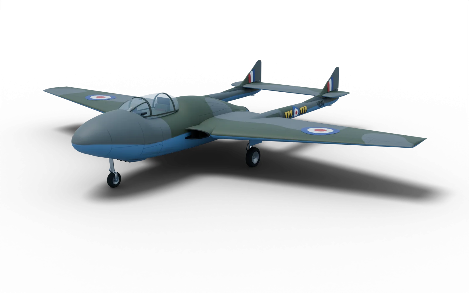 3D model of the Vampire FB.5, painted as VZ304 in early-1950s day-fighter camouflage