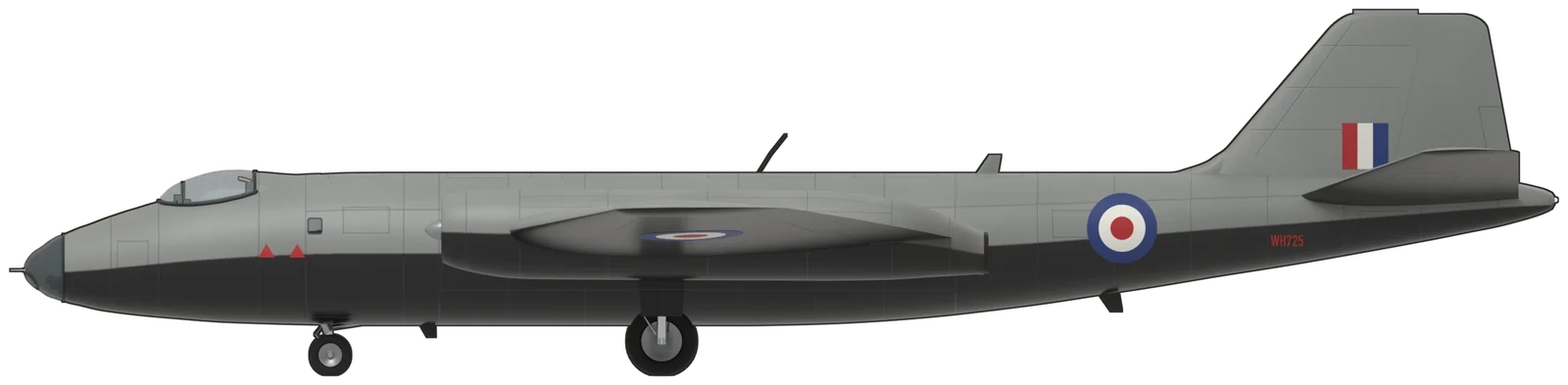 Side profile of the English Electric Canberra, B.2 WH725, port side