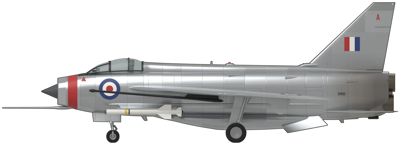 Side profile of the English Electric Lightning, F.6 XS903, port side