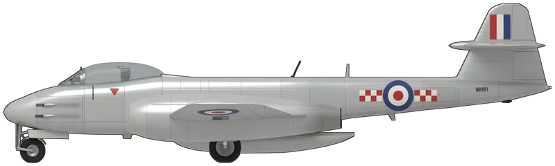 Side profile of the Gloster Meteor, F.8 WK991