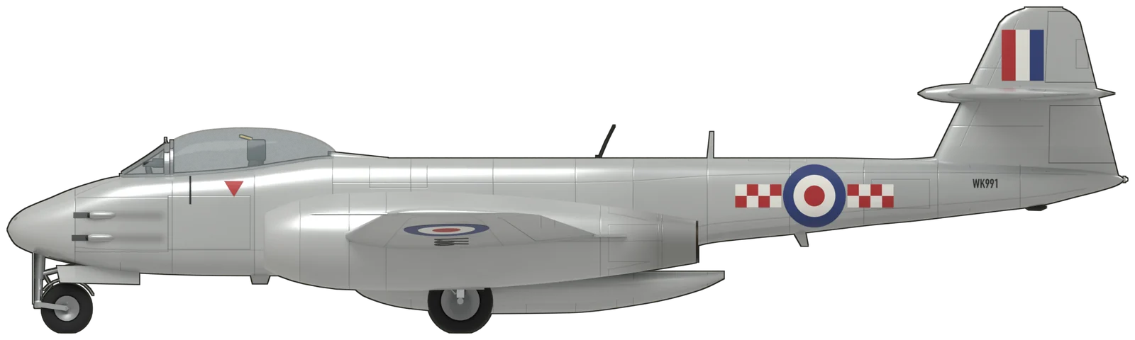 Side profile of the Gloster Meteor, F.8 WK991, port side