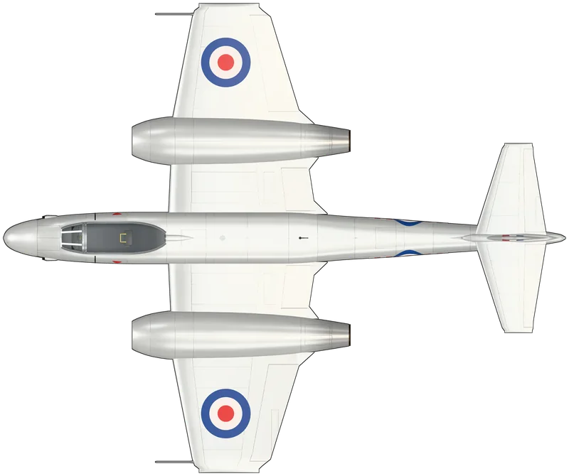 Top view of the Gloster Meteor, F.8 WK991