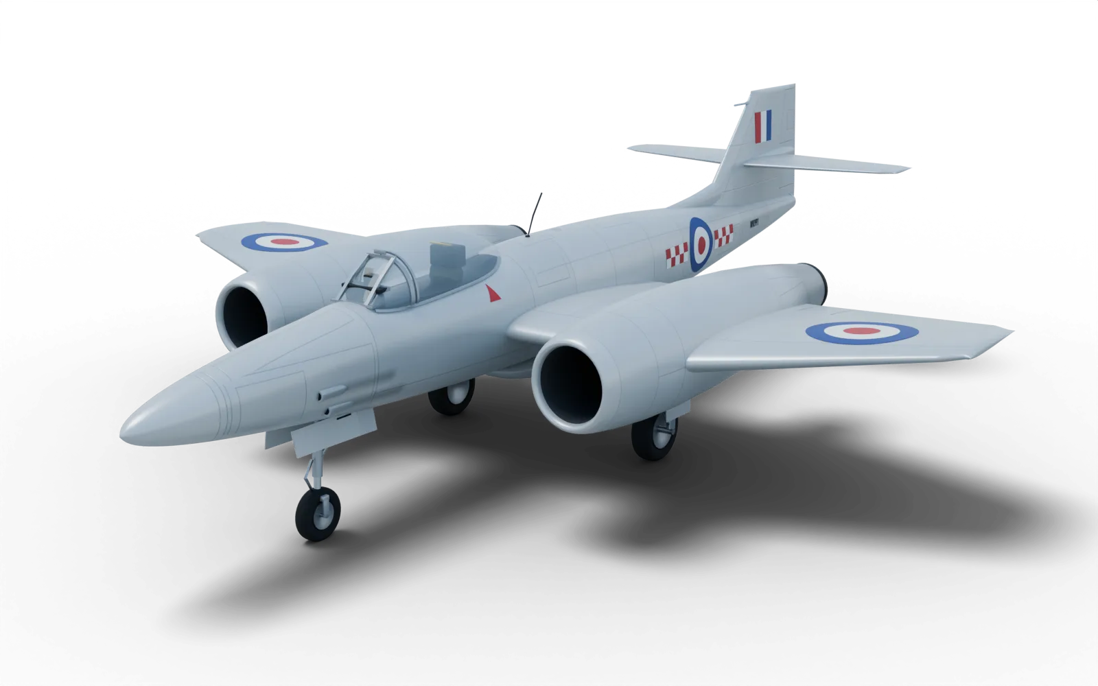 3D model of the Meteor F.8, painted as WK991 in No. 56 Squadron markings, c.1953