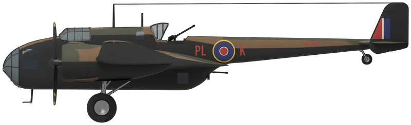 Handley Page Hampden side profile, to scale
