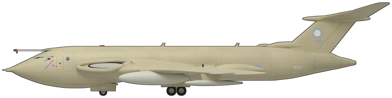 Side profile of the Handley Page Victor, K.2 XL231 “Lusty Lindy”, port side