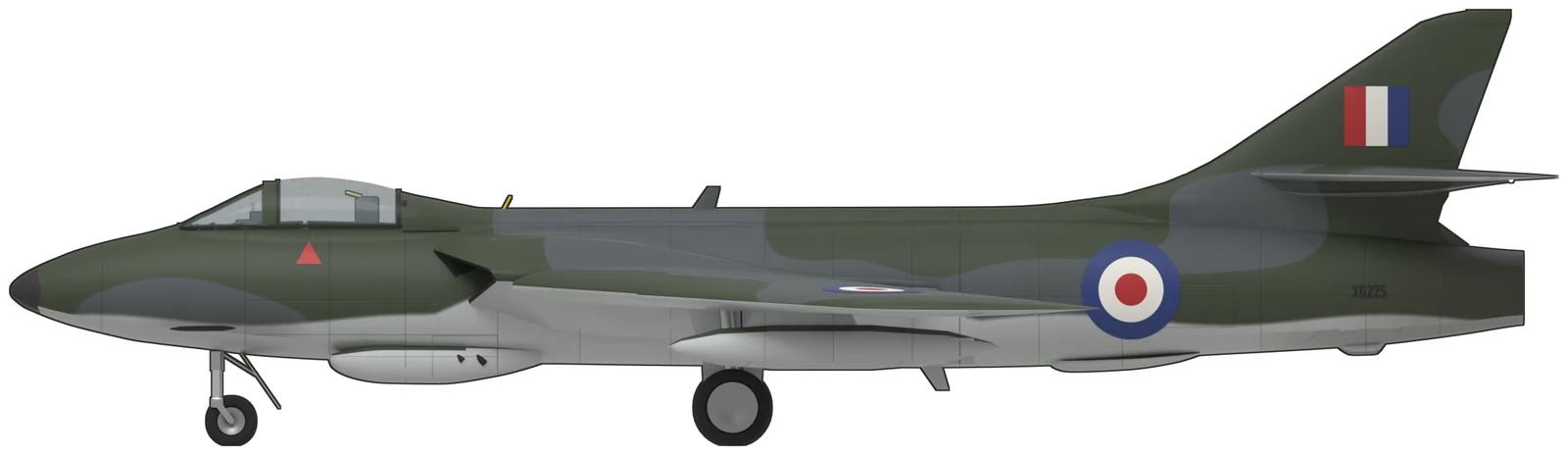 Side profile of the Hawker Hunter, F.6 XG225, port side