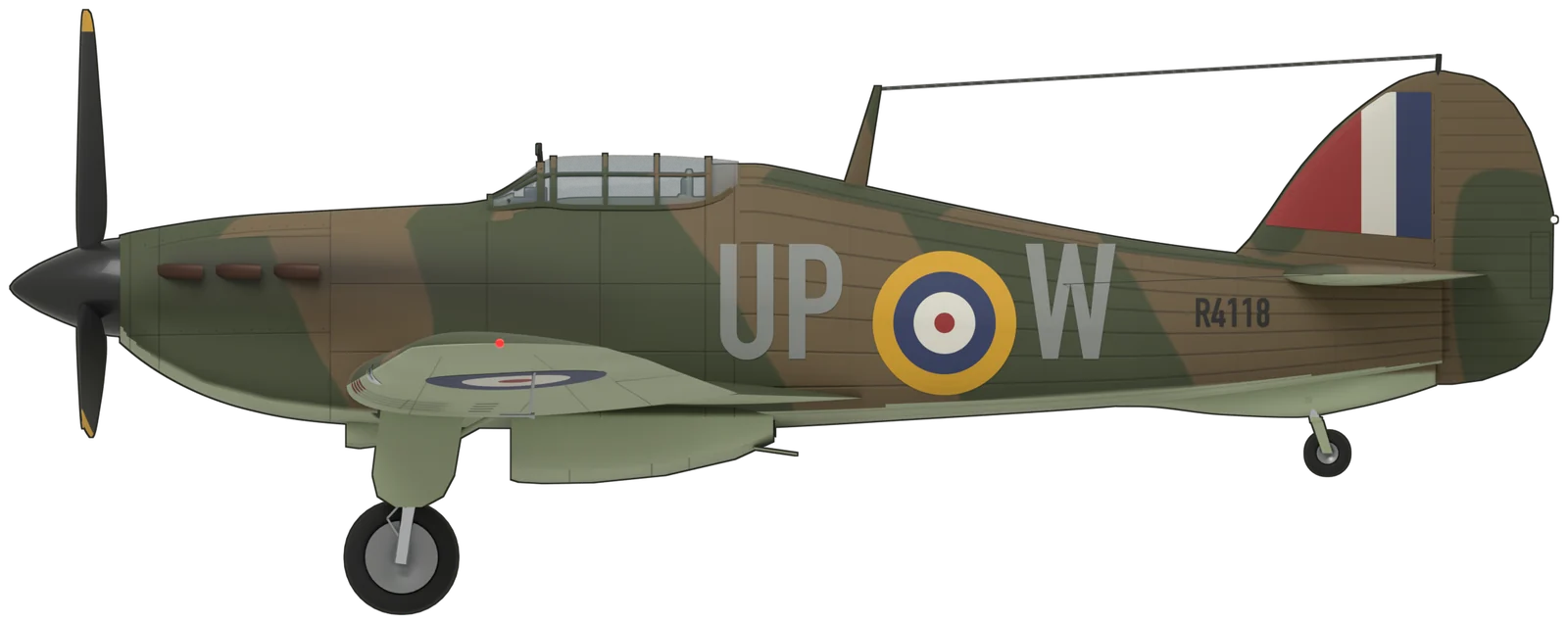 Side profile of the Hawker Hurricane, Mk I R4118, port side