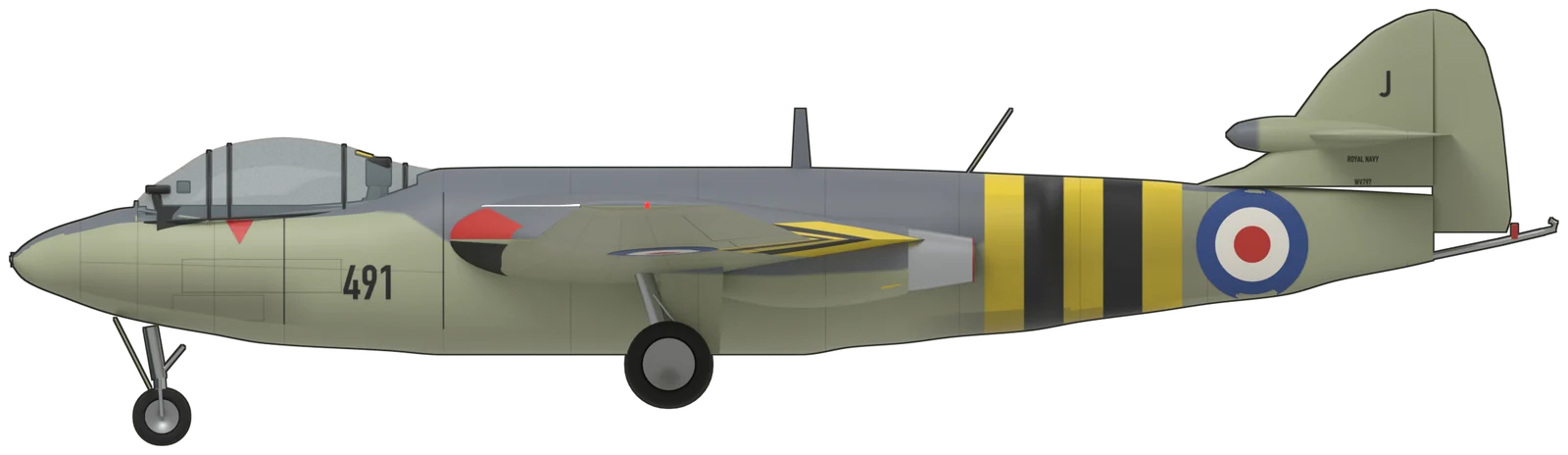 Side profile of the Hawker Sea Hawk, FGA.6 WV797 (J-491), port side