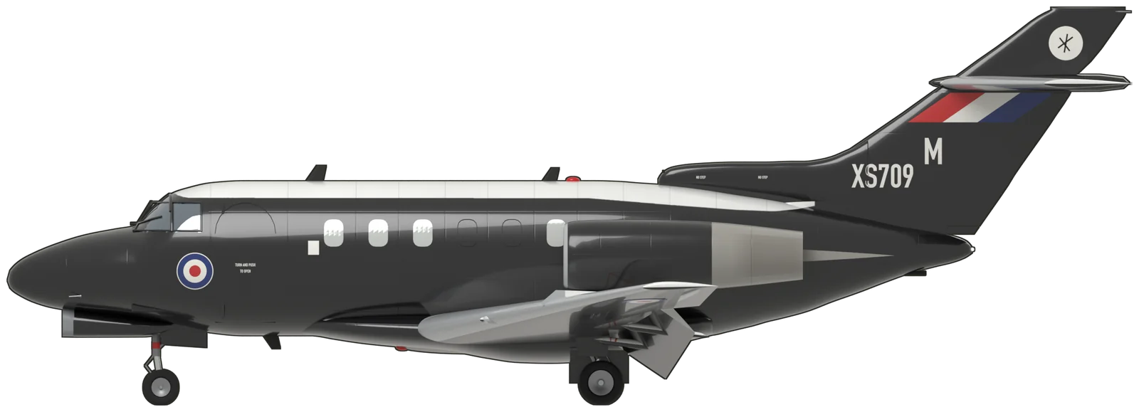 Side profile of the Hawker Siddeley Dominie, Dominie T.1 XS709, port side