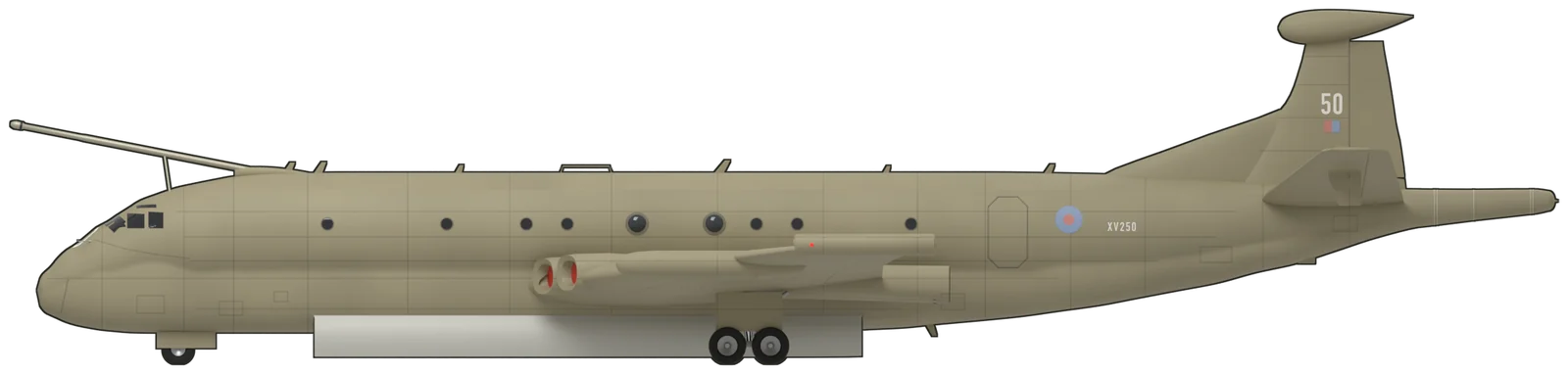 Side profile of the Hawker Siddeley Nimrod, Nimrod MR.2 XV250, port side