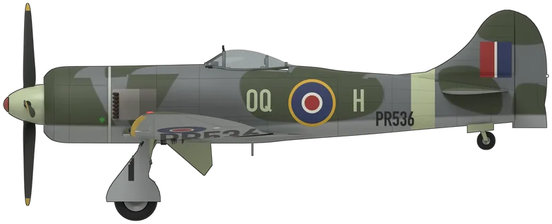 Side profile of the Hawker Tempest, Tempest II PR536 (‘OQ-H’)