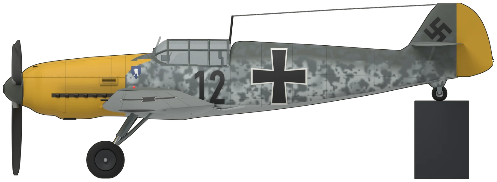 Side profile of the Messerschmitt Bf 109, Bf 109E-3 Werknummer 1190 (DG200), port side