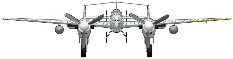 Front view of the Messerschmitt Bf 110, Bf 110 G-4 Werk Nummer 730301 (D5+RL)