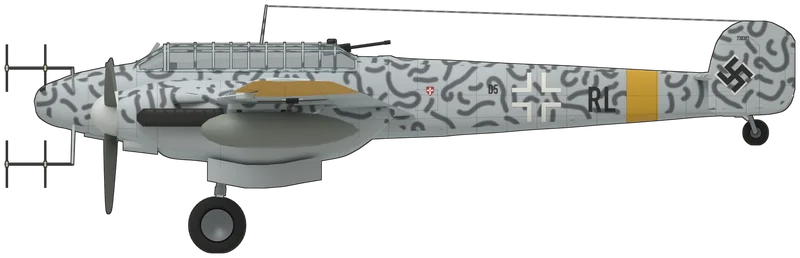 Messerschmitt Bf 110 side profile, to scale