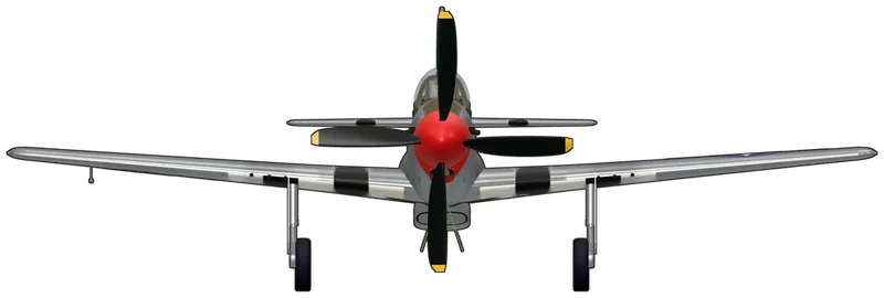 Front view of the North American P-51 Mustang, P-51D-30-NA 44-74409, painted as 44-13317 “VF-B”