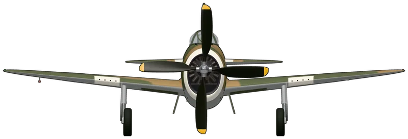 Front view of the Republic P-47 Thunderbolt, P-47D-40-RA 45-49295, painted as Thunderbolt II KL216 “RS-L”
