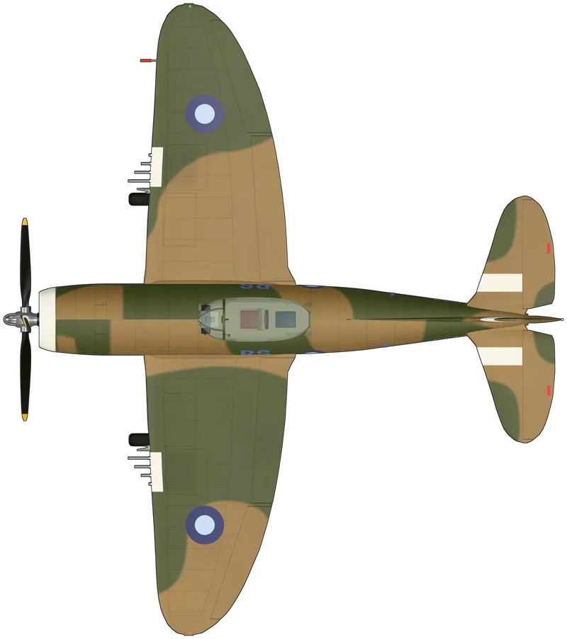 Top view of the Republic P-47 Thunderbolt, P-47D-40-RA 45-49295, painted as Thunderbolt II KL216 “RS-L”