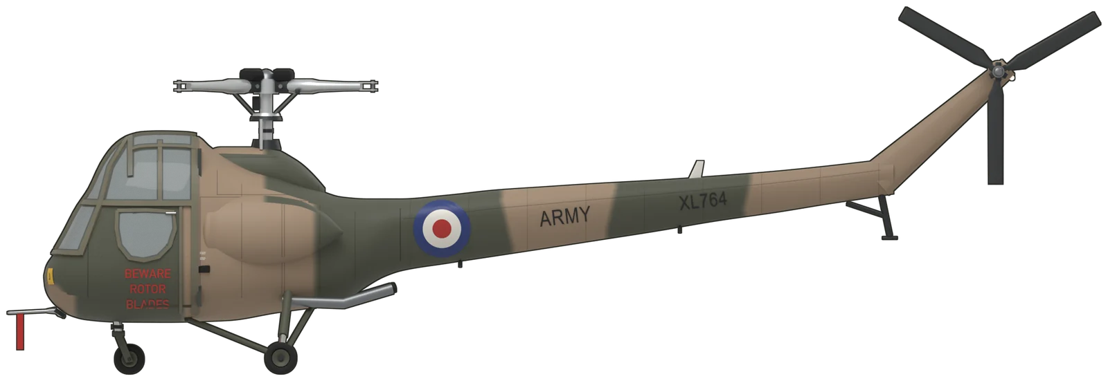 Side profile of the Saunders-Roe Skeeter, AOP.12 XL764, port side