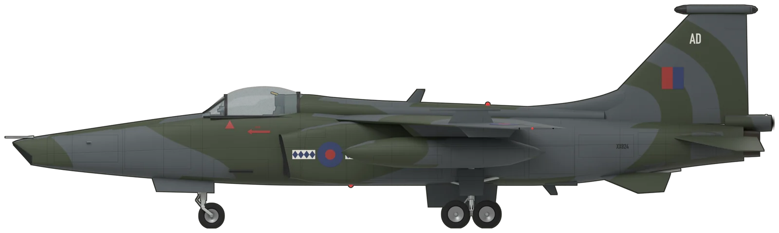 Side profile of the SEPECAT Jaguar, GR.1A XX824, port side