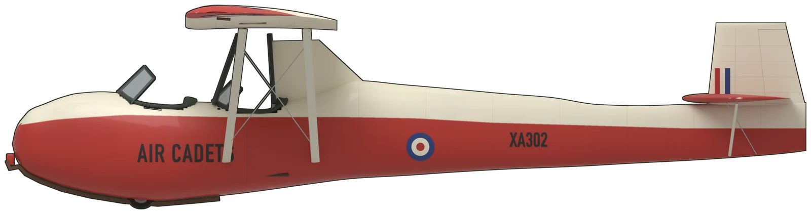 Side profile of the Slingsby Tutor, Cadet TX Mk.3 XA302, port side