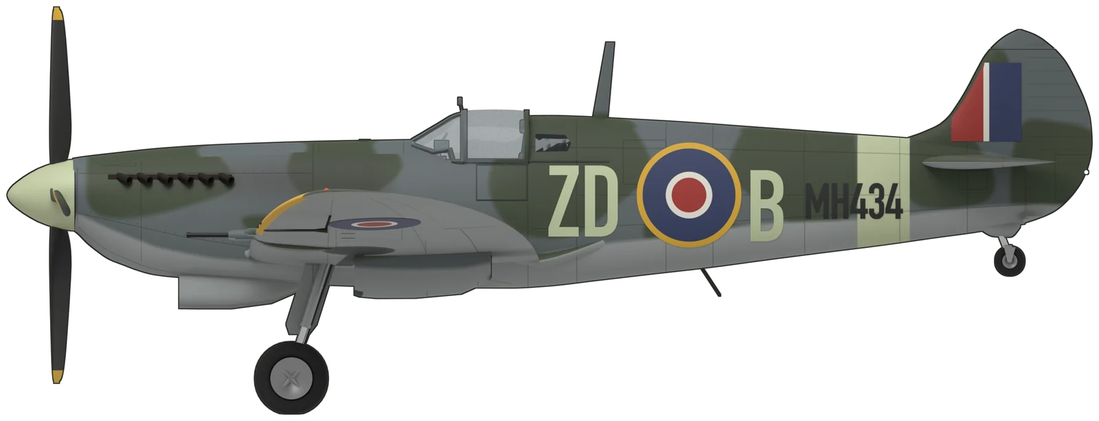 Side profile of the Supermarine Spitfire, LF Mk IX MH434, port side