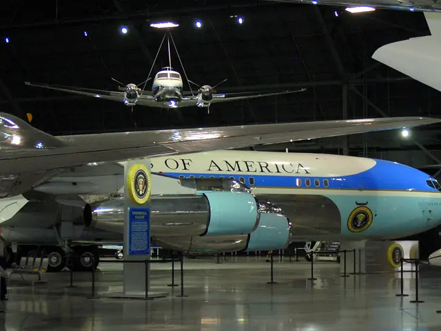 Presidential aircraft parked nose to tail in the Presidential Gallery