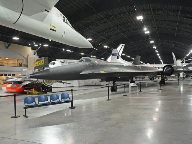 The black SR-71A Blackbird reconnaissance aircraft on display