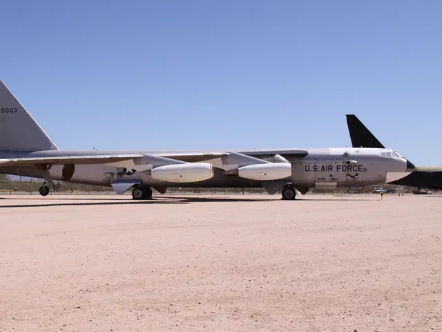 Early B-52 bomber parked on the desert apron