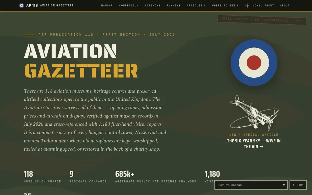 The home page before the redesign: dark olive camouflage band, stencil title and roundel